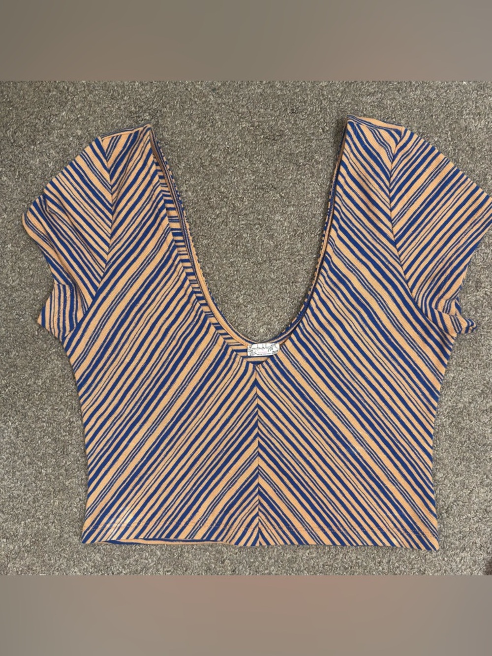3 for $50 Free People Diagonal Stripe V-Neck Crop Top in Peach & Navy
